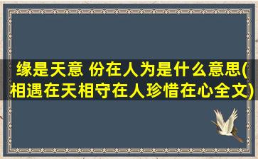 缘是天意 份在人为是什么意思(相遇在天相守在人珍惜在心全文)